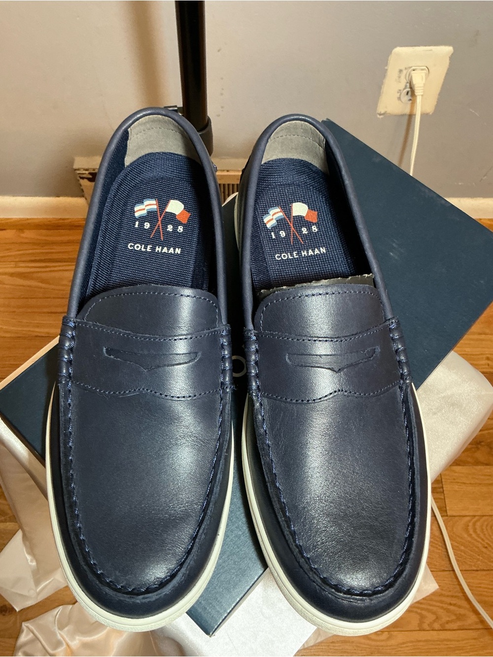 Cole Haan Navy Leather Slip-On Penny Loafers